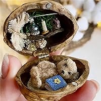 Walnut Shell Dollhouse, Mini Library, Tiny World Inside Walnuts, Handmade Walnut Shell Playhouse, Miniature Dollhouse,Resin Nut Secret 3D Scene (#Bear)