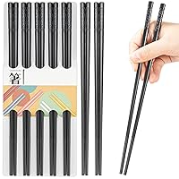 5 Pairs Reusable Chopsticks Dishwasher Safe,9.5 Inch Fiberglass Chopsticks Set, Japanese Chinese Korean Chopsticks for Food, Non-Slip, Easy to Use (Black Chopsticks) (D)