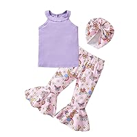 GRNSHTS Toddler Baby Girl Clothes Floral Printed Halter Crop Tops + Flare Pants Little Girl Summer Bell Bottoms Outfits