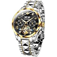 OUPINKE Mens Automatic Watch Skeleton Mechanical Diamond Luxury Self Winding Dress Wrist Watches Sapphire Crystal Tungsten Steel Business Gifts
