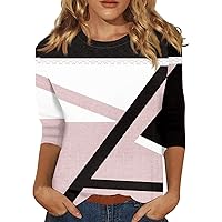 Blusas Casuales De Mujer, Women's Fashion Casual Round Neck 3/4 Sleeve Loose Printed T-Shirt Ladies Top
