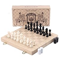 Chess & Checkers Set, 2 In1 Folding Board, Purely Handmade Portable Travel Chess Board Game Sets with Game Pieces Storage Slots, Beginner Chess Set for Kids and Adults