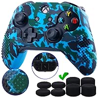 9CDeer Studded Protective Customize Transfer Printing Silicone Cover Skin Sleeve Case + 8 Thumb Grips Analog Caps for Xbox One/S/X Controller Camouflage Blue Compatible with Official Stereo Headset