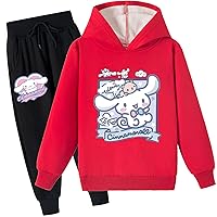 Kid 2 Piece Cinnamoroll Hooded Outfits,Classic Long Sleeve Hoodie with Sweatpants Brushed Pullover Tracksuit for Girl