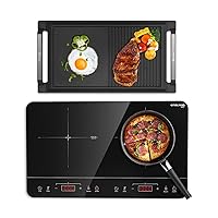 GASLAND Portable Induction Cooktop 2 Burners 1800W Double Induction Cooktop with Rectangular 2-in-1 Cast Iron Grill/Griddle Pan