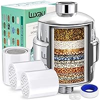 20 Stage Shower Filter w/ 3 Cartridge, Shower Head Filter, Reduce Well Hard Water Chlorine Heavy Metal & Impurity, Improve Skin Hair, Fit Most Handheld Showerhead Fixed Rainfall, Chrome