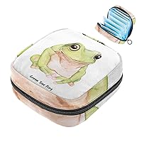 Sanitary Napkin Storage Bag, Zipper Period Pouch for Teen Girls Women, Portable Menstrual Tampons Collect Bags Watercolor Green Tree Frog