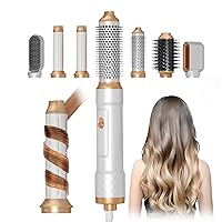 6 in 1 Hair Dryer Brush Set 60000RPM Auto Air Curling Iron 3 Temperature 1001W Powerful Negative Ionic Blow Dryer with Styler Volumizer,Hot Air Brush,Left&Right Curler Wand,Brush White Color