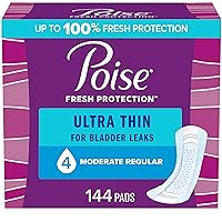Ultra Thin Incontinence Pads & Postpartum Incontinence Pads, 4 Drop Moderate Absorbency, Regular Length, 144 Count (3 Packs of 48), Packaging May Vary