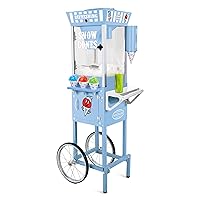 Nostalgia Snow Cone Shaved Ice Machine - Retro Cart Slushie Machine Makes 72 Icy Treats - Includes Metal Scoop, 2 Syrup Bottles, 100 Paper Cups/Spoons, Storage Compartment, Wheels - Blue, 54