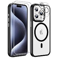 MOZOTER 6-in-1 Magnetic for iPhone 15 Pro Case,[Compatible with Magsafe] [Anti Yellowing] Slim Thin Shockproof Battery Charger Cases Phone Case for 15 Pro 6.1 inch-Clear/Black