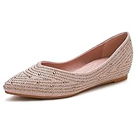 Women’s Ballet Flat Pointed Toe Studded Rivet Crystal Flat Heel Shoes Non Slip Shallow Memory Foam Comfortable Casual Pull On Sandals Summer