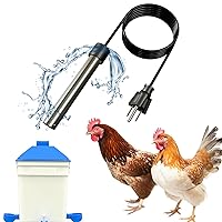 100W Chicken Water Heater for Winter, Submersible Water Heater for Chicken Coop with Thermostatically Control and Auto Shuo-Off, Stainless Steel Bird Bath Deicer with 6ft Cord