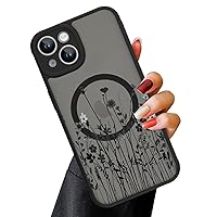 OOK Magnetic for iPhone 15 Case [Compatible with MagSafe] Black Wild Flower Slim Translucent Matte Case for iPhone 15 Case Camera Lens Protection Scratch-Resistant Cover, Black Wild Flower (6.1