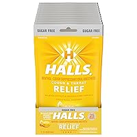 HALLS Relief Honey Lemon Sugar Free Cough Drops, 12 Packs of 25 Drops (300 Total Drops)