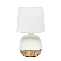 Simple Designs LT2078-LWW Petite Mid Century Table Lamp, Light Wood and White