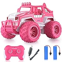 Remote Control Car for Girls, 1:12 Pink Monster Truck, with Rechargeable Battery, Easy to Use, 2.4Ghz Off Road RC Car Toys for Daughter Granddaughter Toddlers Children
