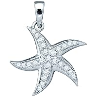 10k White Gold Diamond Unique Star Starfish Estrella Necklace Pendant 1/4 Ctw.