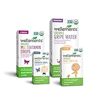 Wellements Organic Newborn Essentials Bundle | Organic Gripe Water 4 fl Ounce, Organic Multivitamin Drops 1 fl oz, Organic Baby Tooth Oil 0.5 fl oz, Organic Probiotic Drops 0.25 fl oz