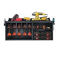 Pro-Lift Cordless Drill Organizer – wall mount power tool storage rack, 5 hanging slots, wooden M-004W1