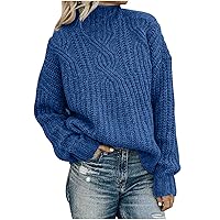 2023 Mock Neck Oversized Long Sleeve Sweater for Women Chunky Knit Casual Pullover Fall Winter Solid Jumper Tops