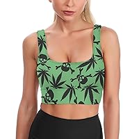 Weed with Skulls Women's Sports Bras Workout Yoga Bra Padded Fitness Crop Tank Tops