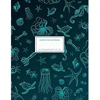 Sea Life Animals Pattern Green: Ocean Notebook College Ruled With Octopus, Sea Horse, Sea Turtle, Squid And Jellyfish 8.5x11