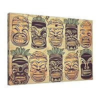 NONHAI Canvas Wall Art for Living Room Bedroom Decorative Painting Art Posters Modern Hanging Canvas Print Artwork Vintage Aloha Tiki Pattern Wall Art Aesthetics Paintings 12x18 Inch