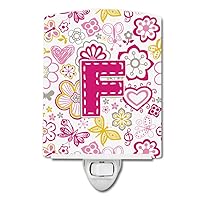 Caroline's Treasures Letter F Flowers and Butterflies Pink Night Light, 6x4, Multicolor