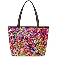 Paisley Pattern Ethnic（02） Large Tote Bag For Women Shoulder Handbags with Zippper Top Handle Satchel Bags for Shopping Travel Gym Work School