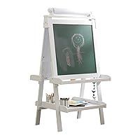 KidKraft Deluxe Wooden Easel with Chalkboard and Dry Erase Surfaces, Paper Roll and Paint Cups - White, Gift for Ages 3+