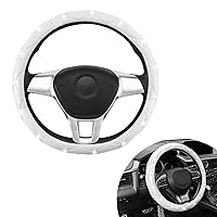 Diamond Leather Steering Wheel Cover for Women and Girls, Universal Car Steering Wheel Protector with Anti-Slip Soft Interior Accessories（White）