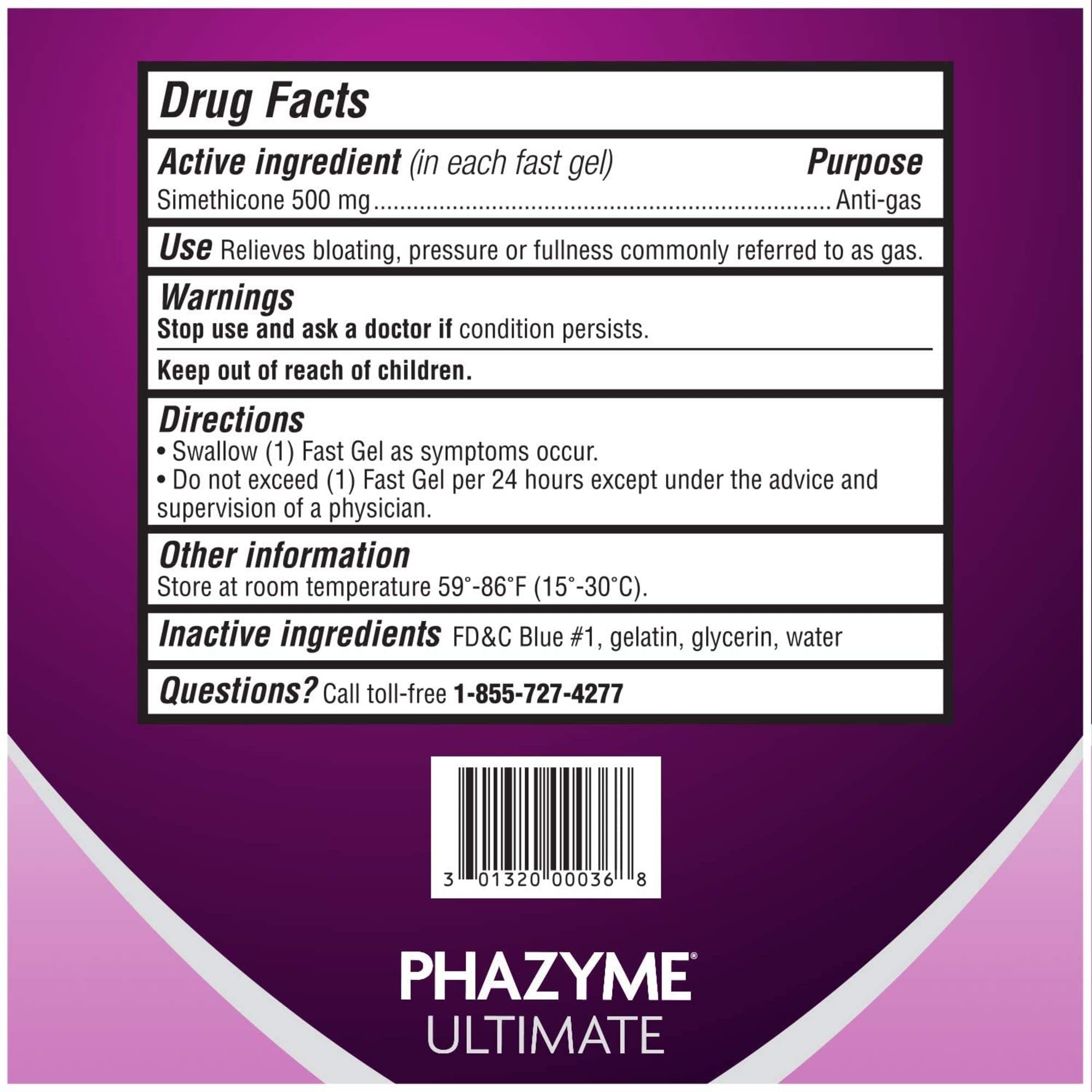 Phazyme Ultimate Gas Bloating Relief Works in Minutes 500 mg Simethicone Fast Gels, 20 Count