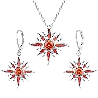 CiNily Created Orange Fire Opal Orange Garnet Rhodium Plated Women Jewelry Gemstone Pendant Necklace 1 1/4