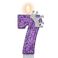Purple Number 7 Candle for Girl Birthday Party Decorations, Girl 7th Birthday Party Decorations Supplies, 3D Crown Designed Purple Number Candles for Birthday Cake Topper Decorations