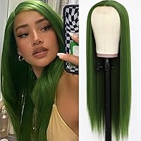 Olive Green Hair Long Straight Synthetic Hair Wigs for Fashion Women Matcha Green Wig Heat Resistant Synthetic Wigs 24 Inch
