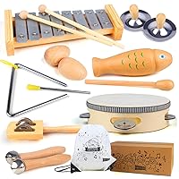 Chriffer Kids Musical Instruments Toys, Percussion Instruments Set with Xylophone, Preschool Educational Music Toys for Boys Girls, Natural Eco-Friendly Wooden Music Set (8)