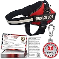 Service Dog Vest + ID Tag + 50 ADA Information Cards - Service Dog Harness w Patch in Sizes X Small to XX Large, Metal Dog Tag has Durable Clip, Service Animal Information Cards. ESA Accessory Set