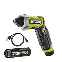 RYOBI 4 V USB Cordless Screwdriver RSD4-120T (Torque 5 Nm, Idle Speed (min-1) 0-200, Tool Holder 1/4 Inch Hex, 10-Piece Accessories, Includes 1x 2.0Ah Replacement Battery and USB-C Charging Cable in