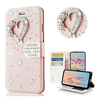 STENES Bling Wallet Phone Case Compatible with iPhone 13 Pro Case - Stylish - 3D Handmade Pretty Heart Design Leather Cover Case with Neck Strap Lanyard [3 Pack] - Pink