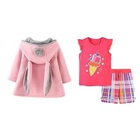 Baby Girl's Toddler Ears Coat Jacket and 2 Pieces T-Shirt Shorts Set Outfits