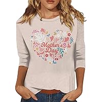 Mother's Day Womens Plus Size Summer Tops 3/4 Sleeve Round Neck Blouses Casual Trendy Graphic Tees Cooling Printed Shirts