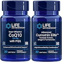 Life Extension Super Ubiquinol CoQ10 with PQQ, 100 mg | Advanced Curcumin Elite™ Turmeric Extract, Ginger & Turmerones | Heart & Brain Health, Support Healthy inflammatory and Immune responses