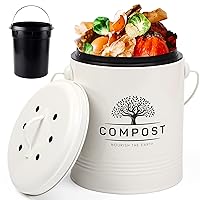 Perfnique Kitchen Compost Bin, 1.3 Gallon Countertop Compost Bin with Lid, Indoor Compost Bucket Includes Inner Bucket Liner and Carbon Filter, Small Compost Bin