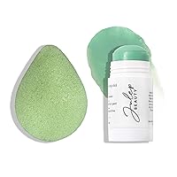 Cleanse and Exfoliate 2 pc Duo: Toning + Cleansing Exfoliating Makeup Removing Face Cleanser Stick with Lavender Oil Soothing Dry Skin Cleanser with Lavender Oil + Green Tea Konjac Exfolaiting Sponge