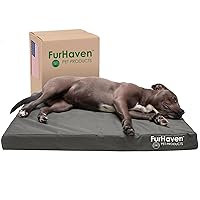 Furhaven Water-Resistant Memory Foam Dog Bed for Large/Medium Dogs w/ Removable Washable Cover, For Dogs Up to 55 lbs - Indoor/Outdoor Logo Print Oxford Polycanvas Mattress - Stone Gray, Large