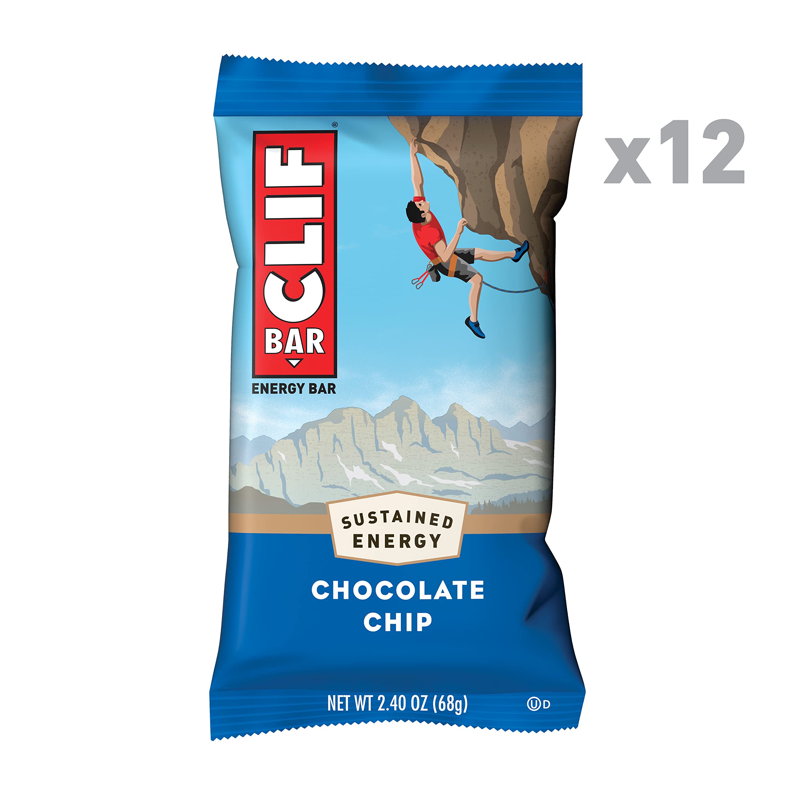CLIF BARS - Energy Bars - Chocolate Chip - Made with Organic Oats - Plant Based Food - Vegetarian - Kosher, 2.4 Ounce (Pack of 12)