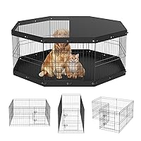 VEVOR Foldable Metal Dog Exercise Pen, Pet Playpen Dog Fence for Camping with Top Cover and Bottom Pad, 24