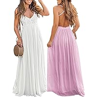 Women's Sleeveless Lace Fit & Flare Long Dress Cocktail Party Maxi Wedding Dresses