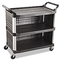 Rubbermaid Commercial Products Xtra Utility Cart with Wheels, 300-Pound Capacity, 20w x 40-5/8d x 37-4/5h, Black, Three Shelf Cart for Kitchen/Restaurant/Cafeteria/School/Storage